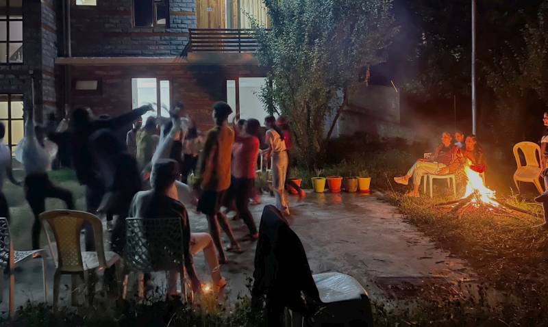 Bonfire night in mountains